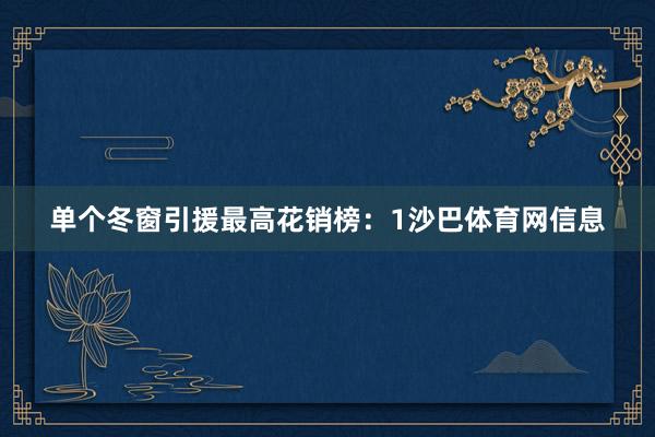 单个冬窗引援最高花销榜：1沙巴体育网信息