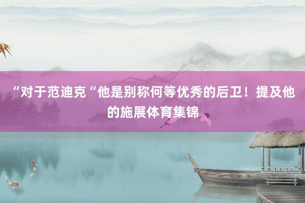 “对于范迪克“他是别称何等优秀的后卫！提及他的施展体育集锦