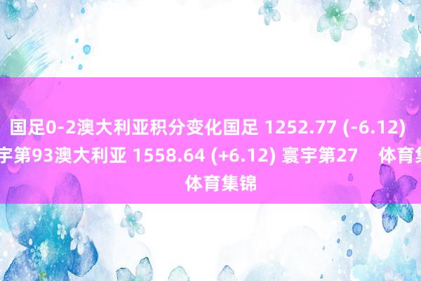 国足0-2澳大利亚积分变化国足 1252.77 (-6.12)  寰宇第93澳大利亚 1558.64 (+6.12) 寰宇第27    体育集锦