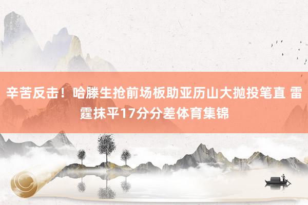 辛苦反击！哈滕生抢前场板助亚历山大抛投笔直 雷霆抹平17分分差体育集锦