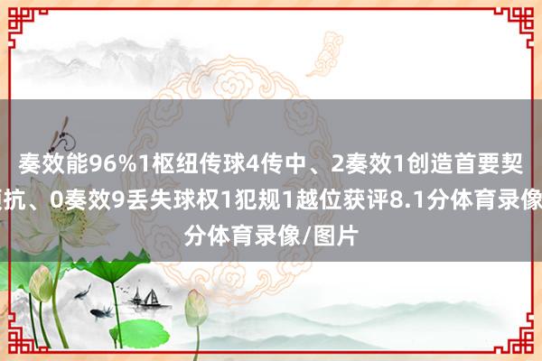 奏效能96%1枢纽传球4传中、2奏效1创造首要契机3顽抗、0奏效9丢失球权1犯规1越位获评8.1分体育录像/图片