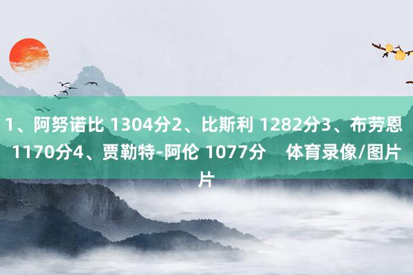 1、阿努诺比 1304分2、比斯利 1282分3、布劳恩 1170分4、贾勒特-阿伦 1077分    体育录像/图片